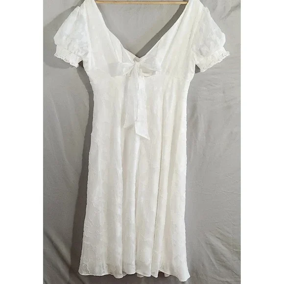 Adrianna Papell Dress Lacy Ivory Size 12 Lined Boho Embroidered Overlay Midi - Picture 7 of 16
